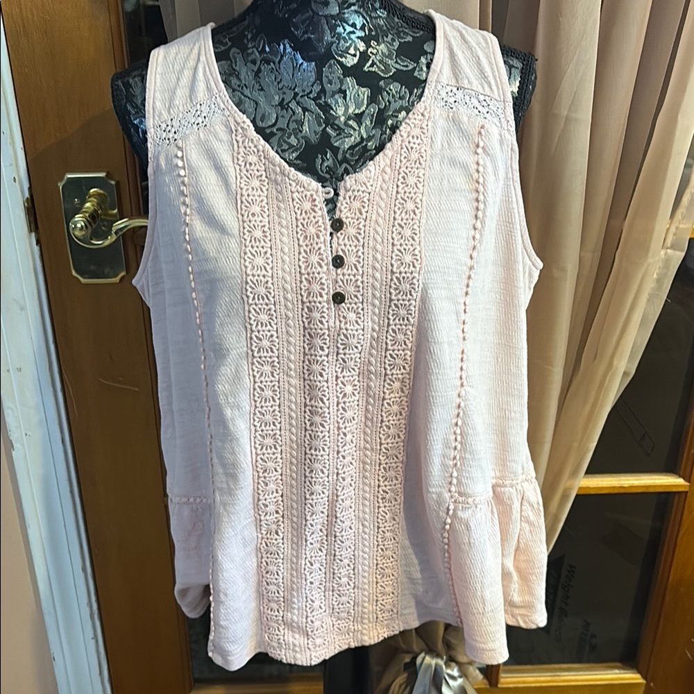 Faded Glory Pink Sleeveless Lace Top, XL